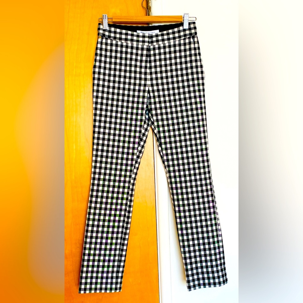 NWT Diane Von Furstenberg Black and White Gingham Trousers Size 0